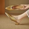 Fashion Shoes for Women Gold Slides with Heel Woman Mules Slippers Pointed Toe Shoe Original Elegant and Fashionable Low Price Sandals