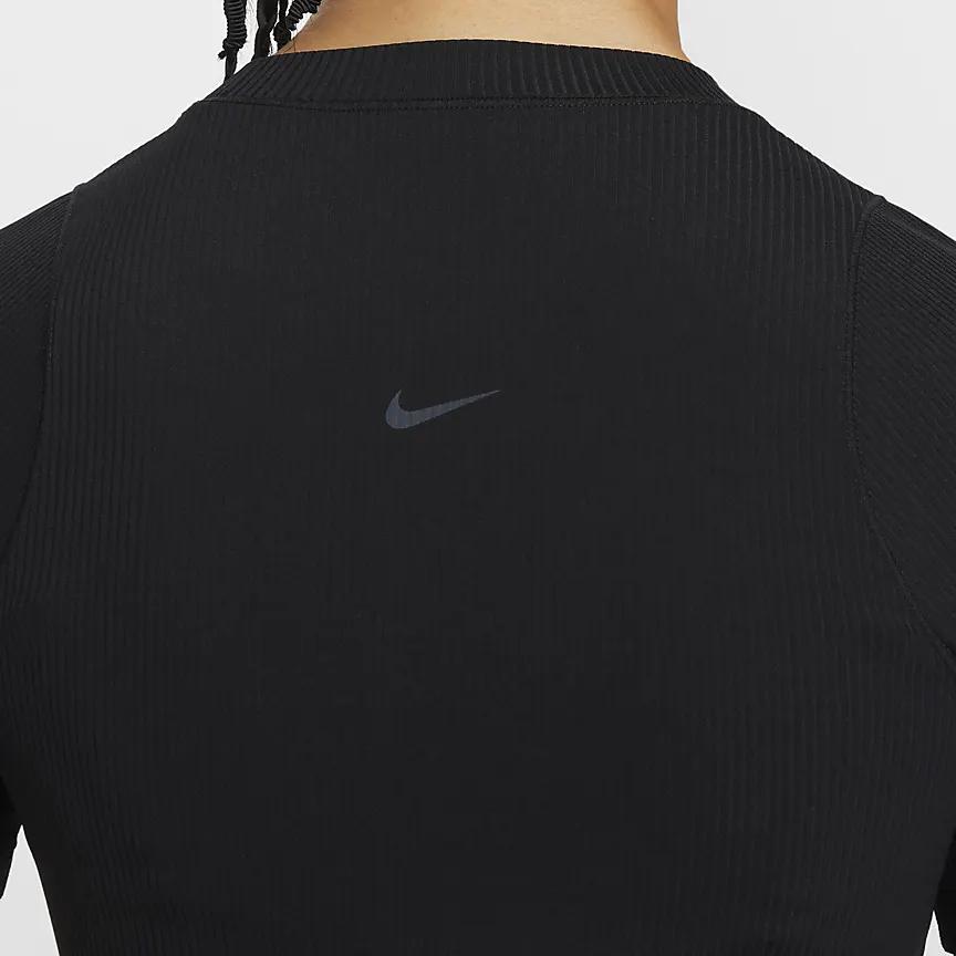 Nike Zenvy Breathable Quick-Dry Ribbed Short Sleeve Crop Top Women Tops Black HF2773-010