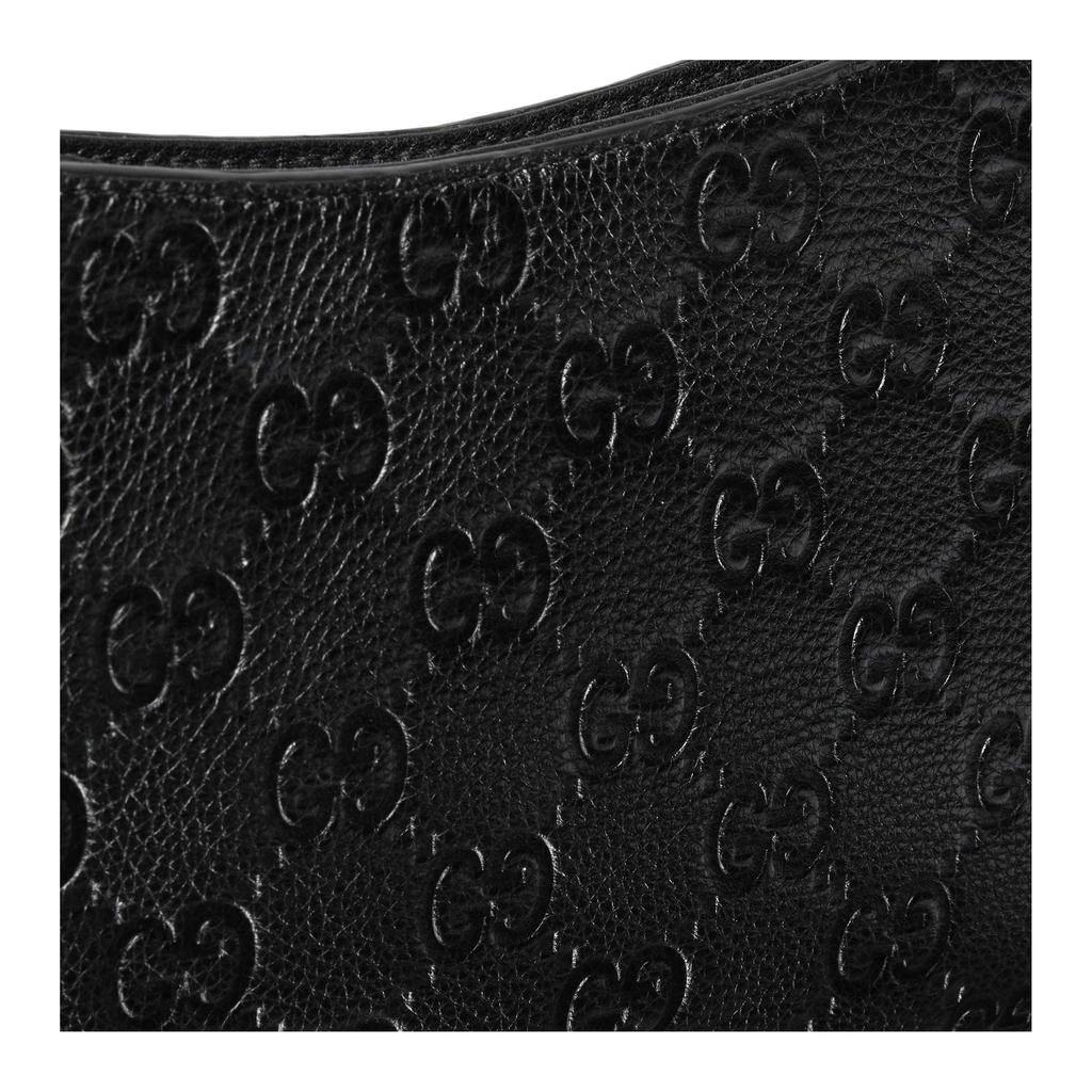 Gucci GG Emblem Logo Zipper Closure Pebbled Leather Handbag Small Women Handbags Black 815277-AAEEM-1000