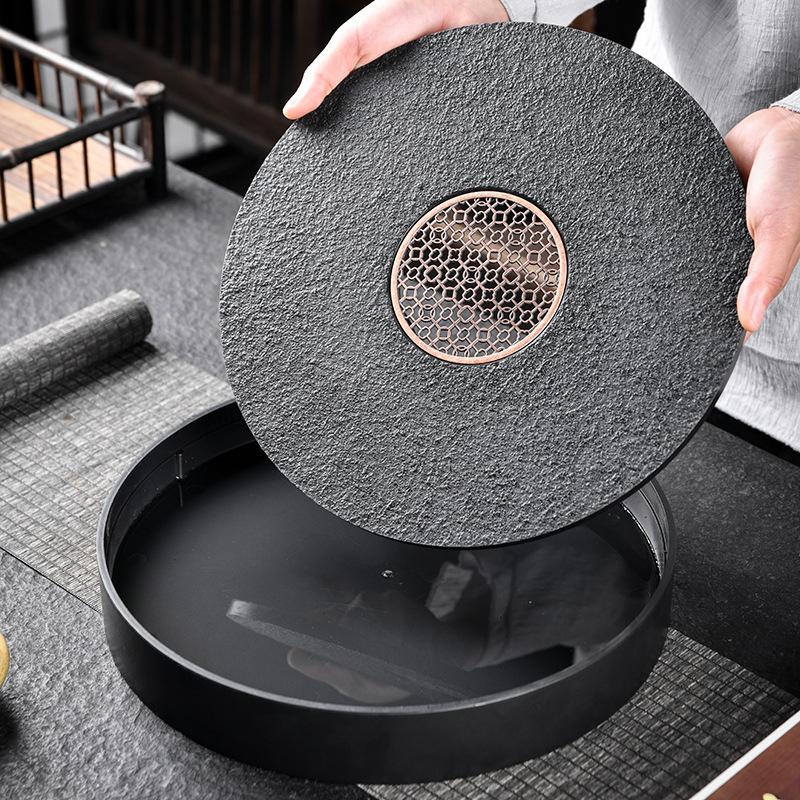Rotating Imitation Obsidian Tea Tray Luxury Home Tea Table Drainage Water Storage Tray Dry Brew Tea Set Size can be selected