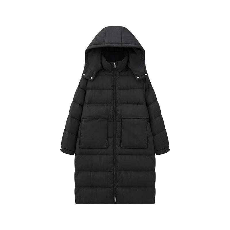 

Long over-knee goose down clothing 90-fleece hooded loose jacket temperament commuting texture fabric wrinkled women s clothing 24 winter S