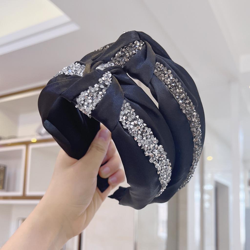 PROLY New Fashion Women's Hair Accessories Wide Side Shining Rhinestone Hairband Center Knot Headband