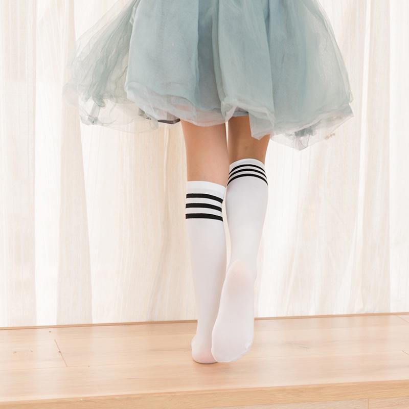 

Thin Striped Knee-High Socks for Girls - Velvet Thigh-High & Versatile Straight Styles for Students Mid-calf S (35 cm): Ages 6-14 белый