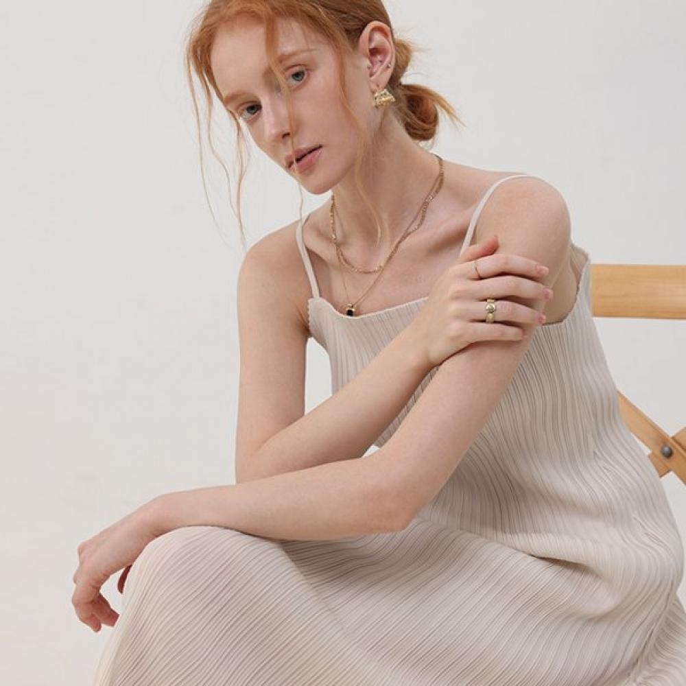 

Pleatsmood Long Dress Slip Print Pleats FREE/IVORY