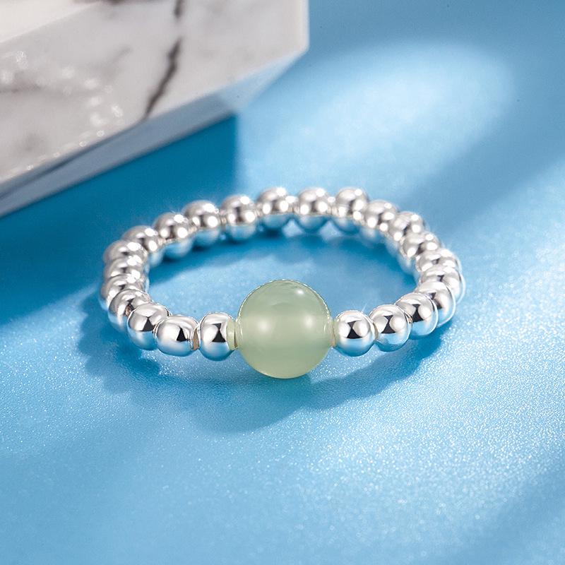 Damen Imitation Hetian Jade Lotus Ring – Elegantes Perlendesign für den Zeigefinger, Modisch und Vielseitig.