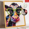 Colorful Cow with Glasses Pearl Painting Kit with Frame Sparkling Bead Canvas Creative Leisure Craft for Wall Decor and Home Gift