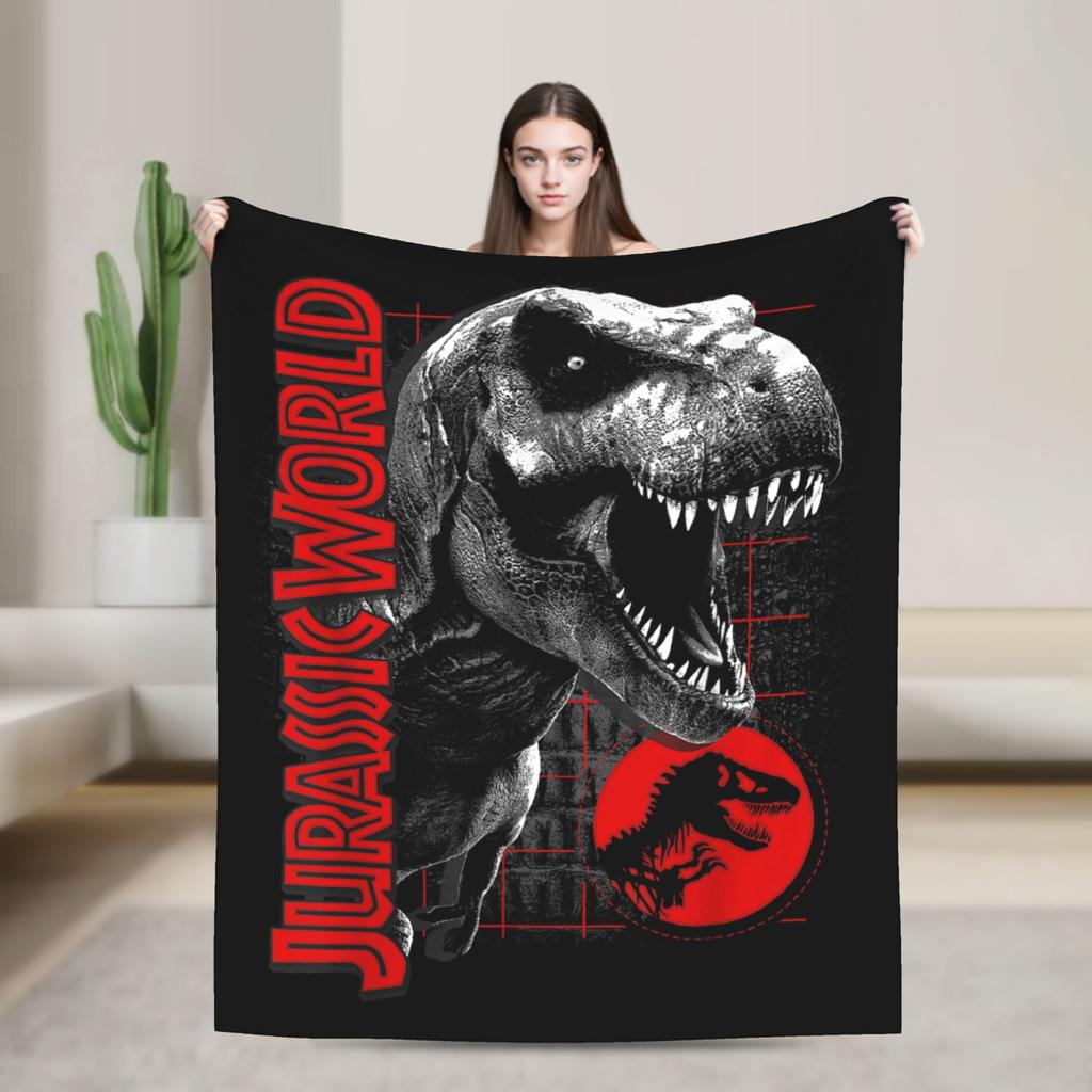 Jurassic T-Rex Grid World Blanket Flannel Spring/Autumn Logo Breathable Lightweight Throw Blankets for Travel Bedroom Quilt
