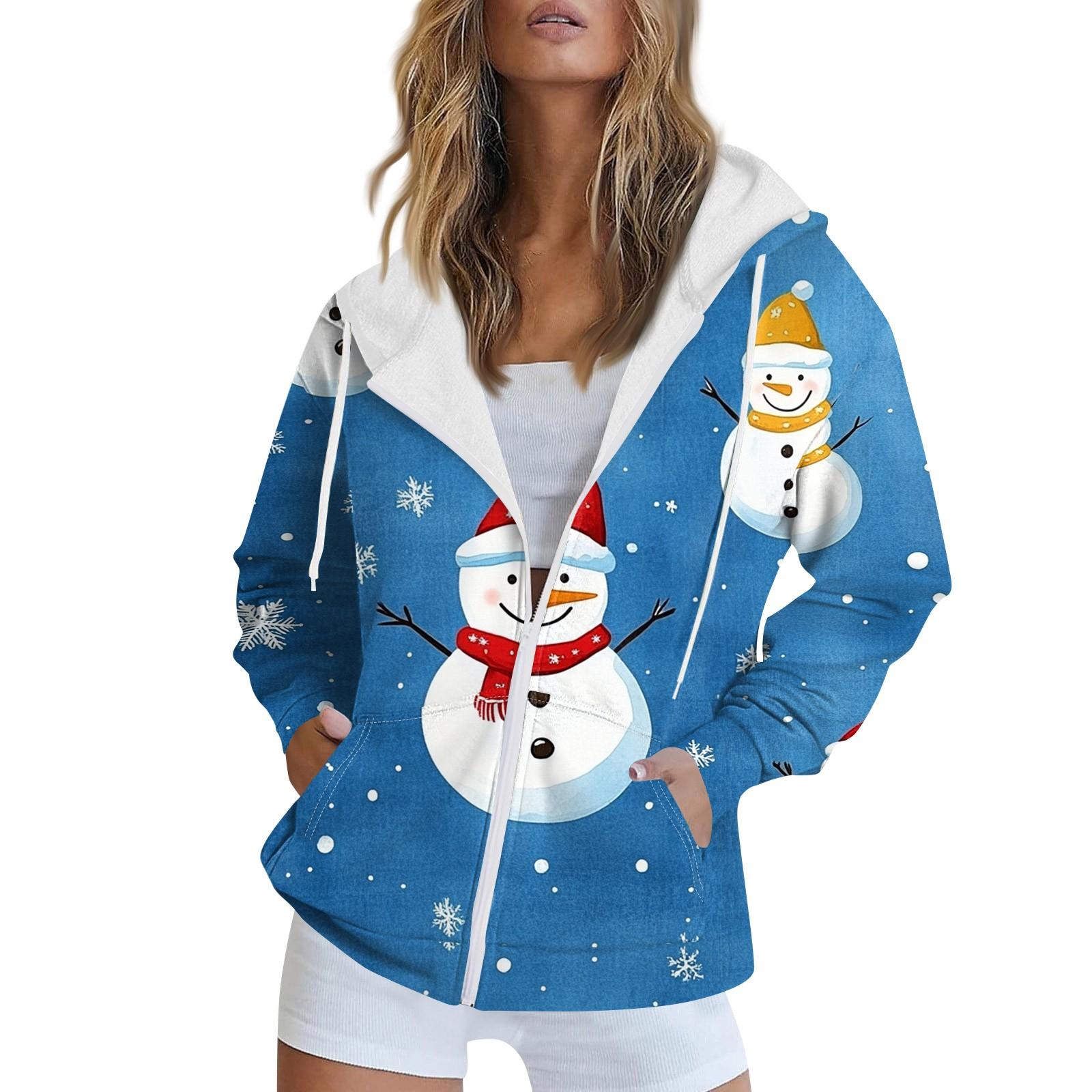 

Женская рождественская печатная толстовка осень-зима с длинным рукавом кардиган куртка с карманами на молнии толстовка с капюшоном верхняя одежда S винный