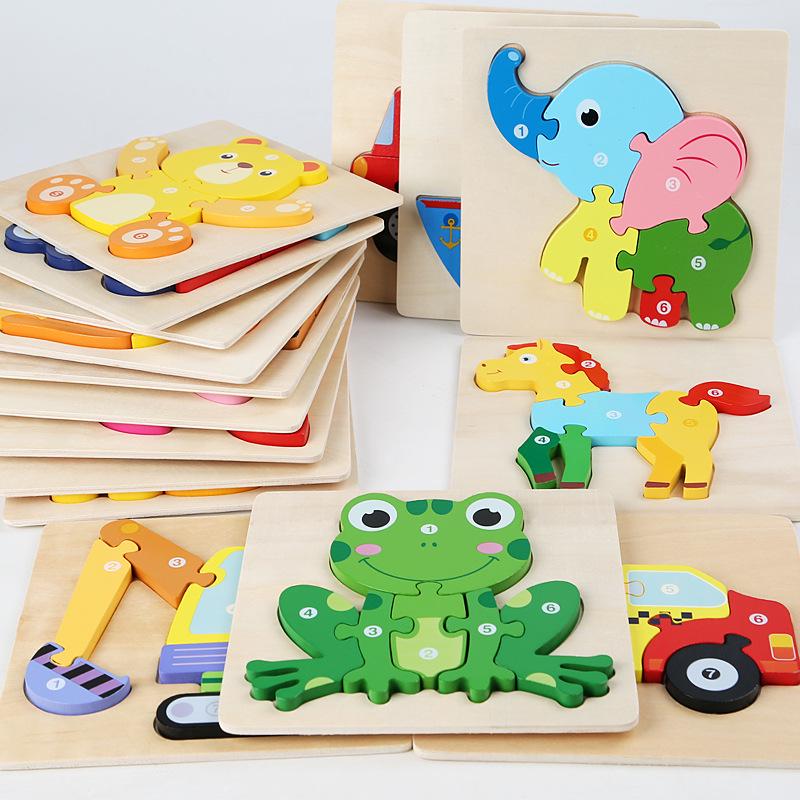 Wooden Traffic Animal Puzzle Blocks - Educational Early Learning Toy for Children and Babies