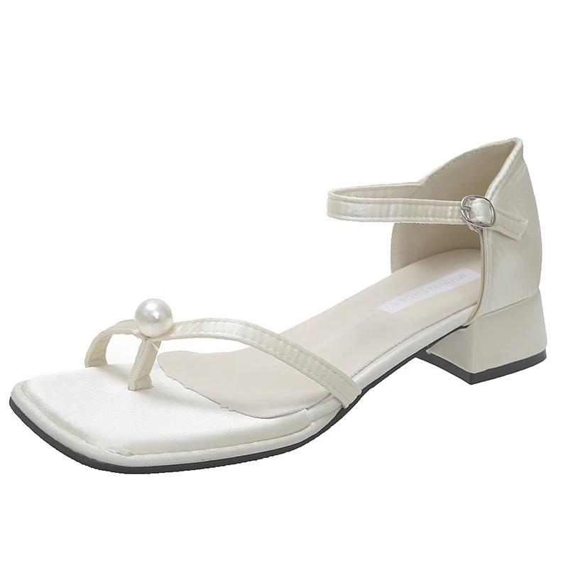 Fashion Ladies Shoes 2025 High Quality Buckle Strap Women's Sandals Fashion Open Toe Dress Summer String Bead Best Seller Heeled Sandals