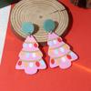 Creative Cartoon Christmas Lights Pink Christmas Tree Earrings, Light Luxury High Sense Sweet Girl Fashion Earrings