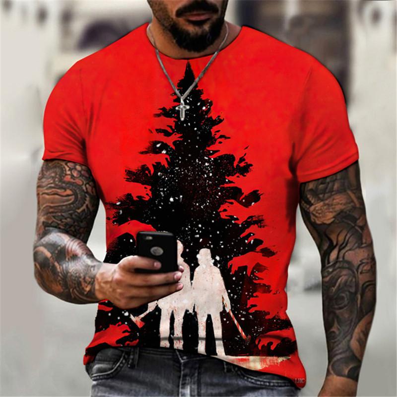 Cartoon Christmas Men and Women Fashion T-shirt Summer Street 3D Printed Short Sleeve T-shirt Plus Size Santa Claus Festival Top
