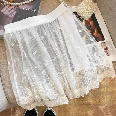 Mesh Overlay Lace Half Skirt: Layered Gauze Skirt & Hoodie Base Essential