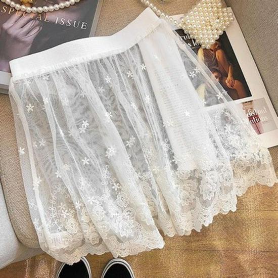 

Mesh Overlay Lace Half Skirt: Layered Gauze Skirt & Hoodie Base Essential One Size (90-120 Jin) - Length 33 cm