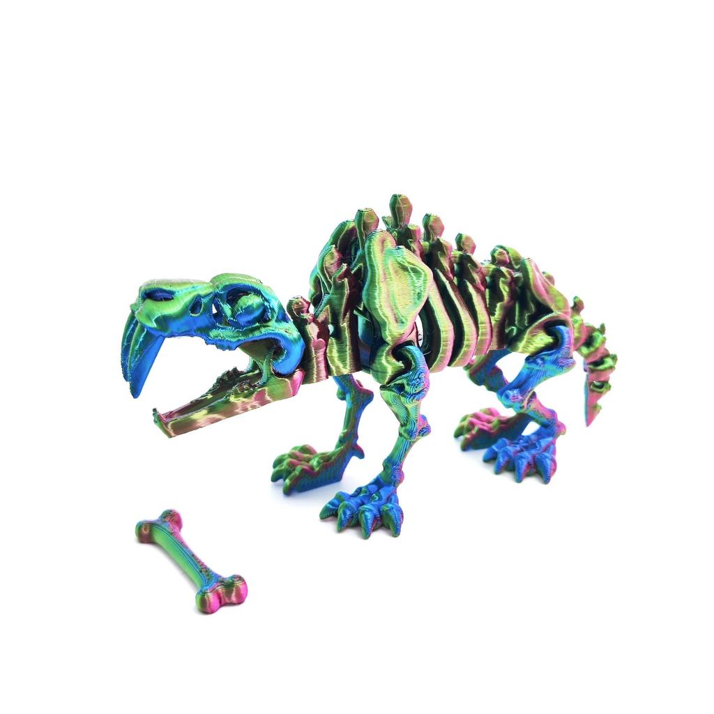 3D Printed Saber-Toothed Tiger Skeleton Jointed Toy Decoration - Decompression Handicraft Gift