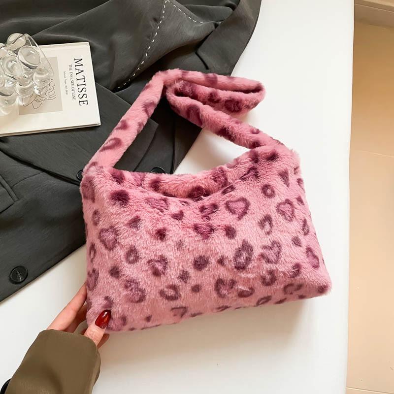 Herbst und Winter neue Mao Mao Tasche Retro Leopardenmuster Damentasche lässige Mode Schultertasche große Kapazität Umhängetasche Plüschtasche