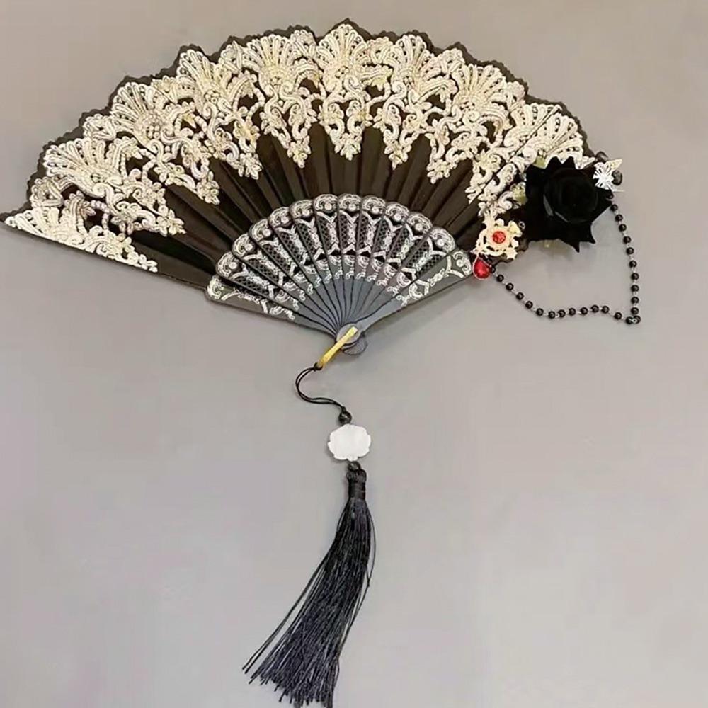 Art Craft Gift Lace Rose Folding Fan Gothic Dance Cosplay Hand Held Fans Home Wedding Party Photograph Props