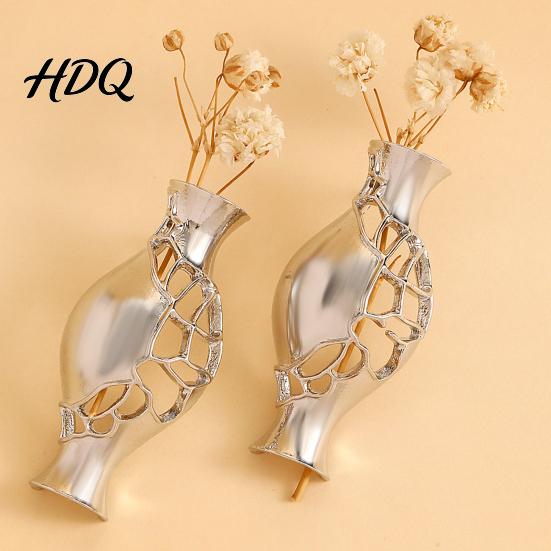 Statement Silver Jewelry for Women 1 Pair Flower Vase Earrings Women Retro Metal Hollow Shape Cool Atmospheric Earrings DIY Bouquets Floral