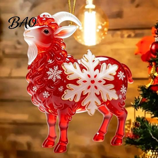 Holiday Party Ornaments Christmas Acrylic Goat Ornament, Sheep Hanging Decoration for Xmas Tree, Decor 2D Flat Animal Pendant Festive