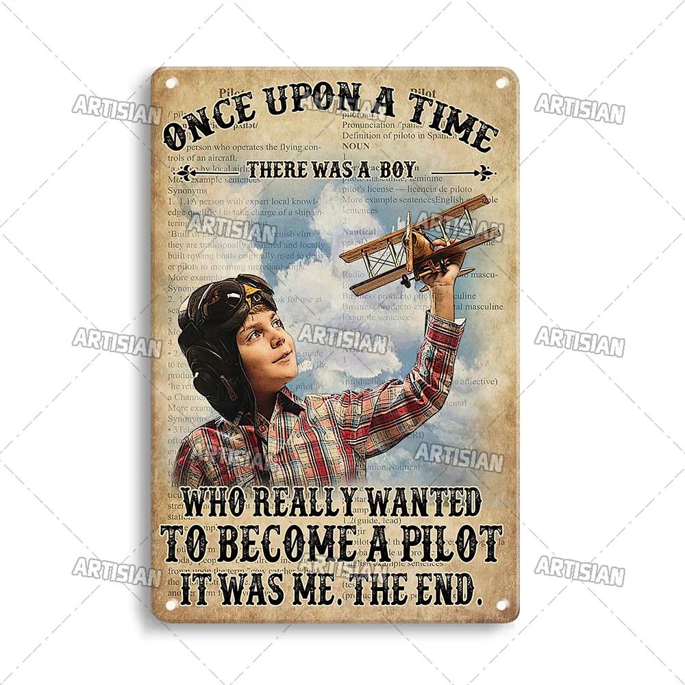 ARTISIAN Male Pilot And Airplane Decorative Plate Vintage Metal Poster Man Cave Home Wall Decor Sign Retro Wall Metal Tin Sign