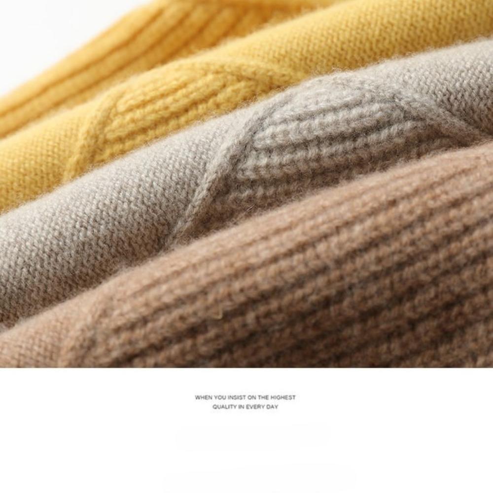 Ladies' High Neck Autumn and Winter Diamond Solid Color Thick Pullover Loose and Lazy Style Knitted Base Sweater