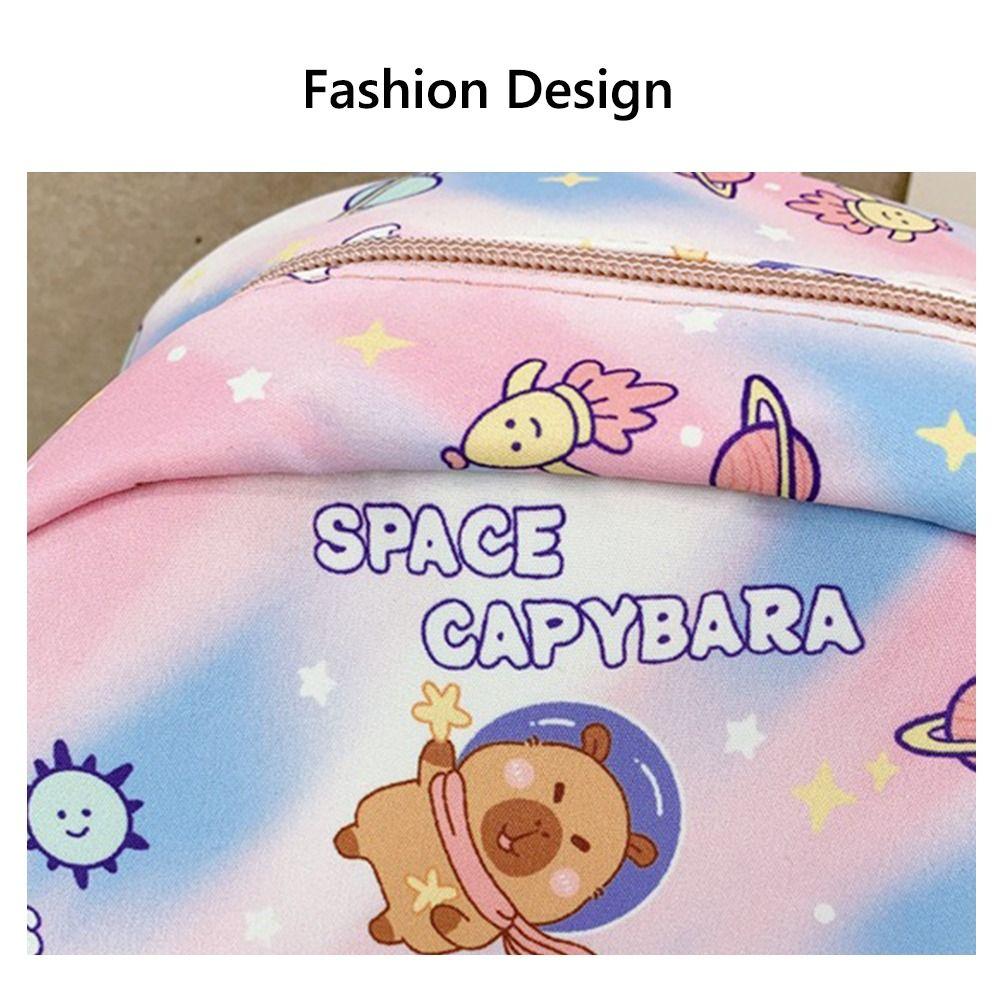 Cartoon Nylon School Bags Capybara Large Capacity Backpack Travel Shoulders Knapsack Children