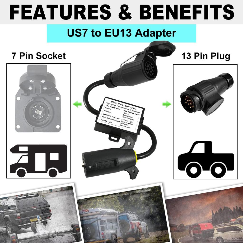 US to EU Trailer Light Converter US Vehicles with 7 Way Connector 13