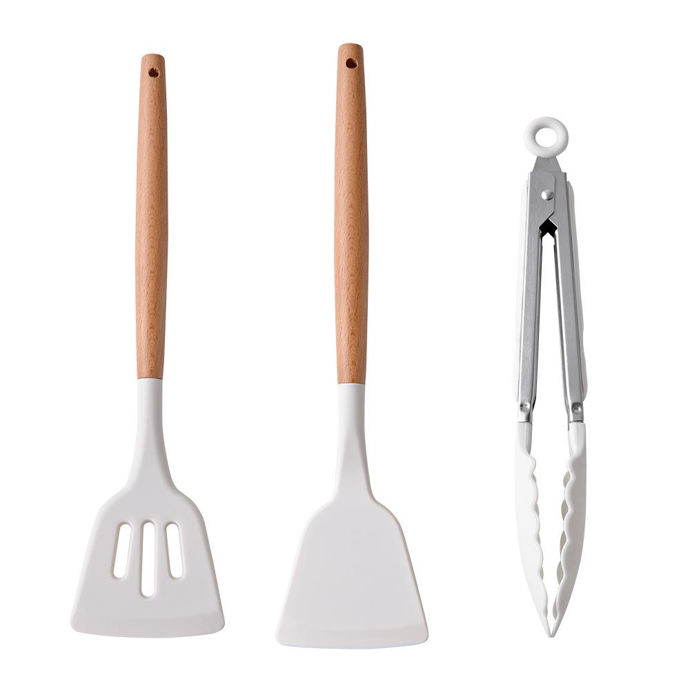 11-Piece Set: Silicone Kitchen Utensils with Lightweight Wooden Handles - Spatulas and Spoons