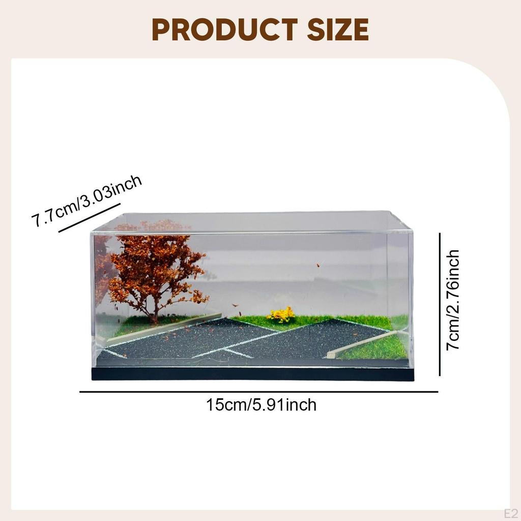 1/64 Diecast Car Display Case/Storage Case with Art Glass And Tree, Dustproof, Parking Lot Scene