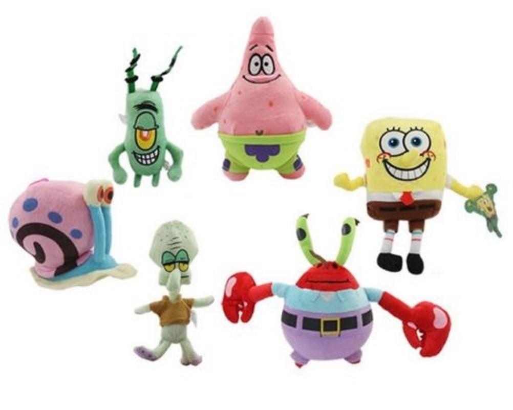 Cute Short Plush Cartoon Octopus Crab Starfish Snail Spongebob Series Toy Set