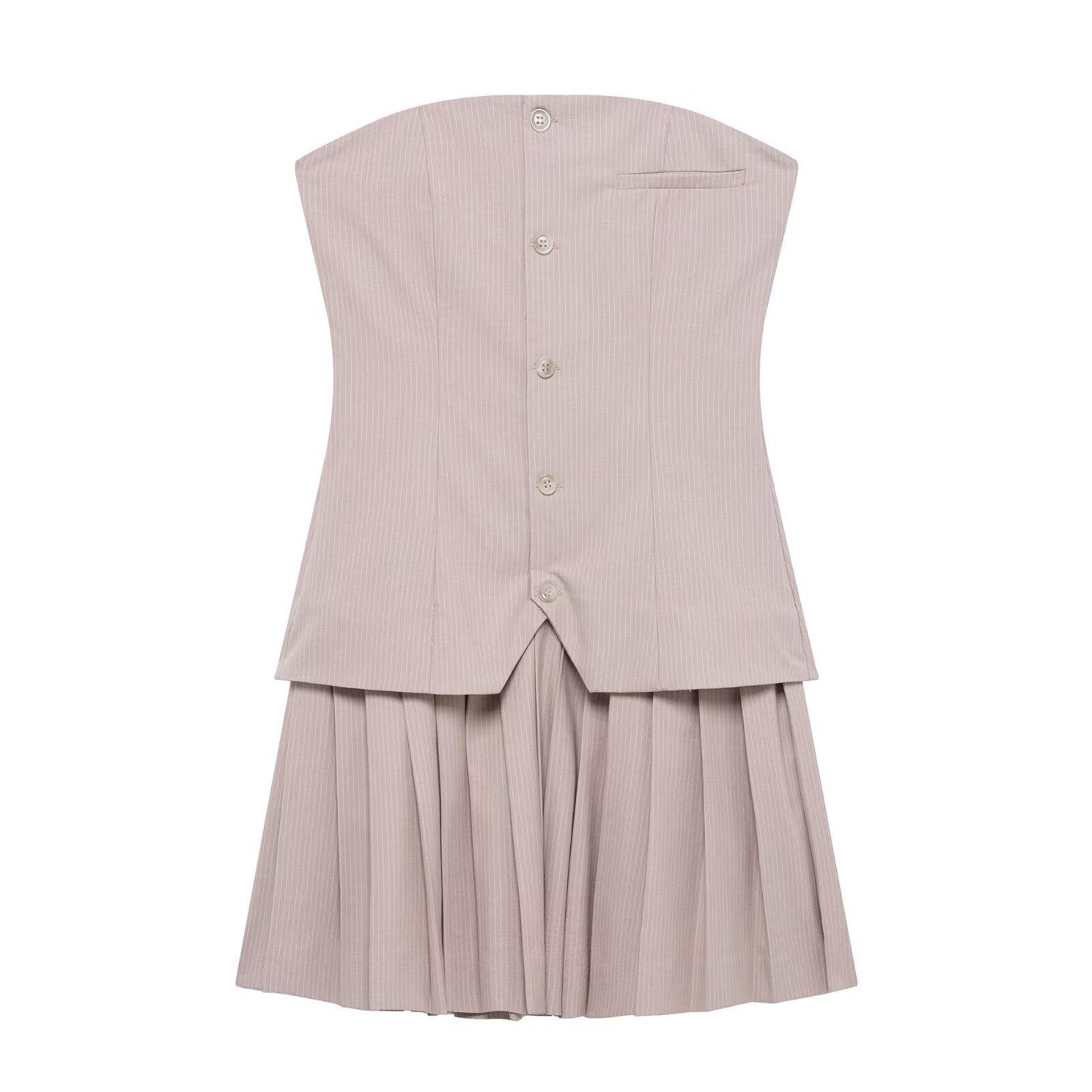 

TAOP&ZA Women s Spring/Summer Sleeveless Strapless Pleated Dress Large