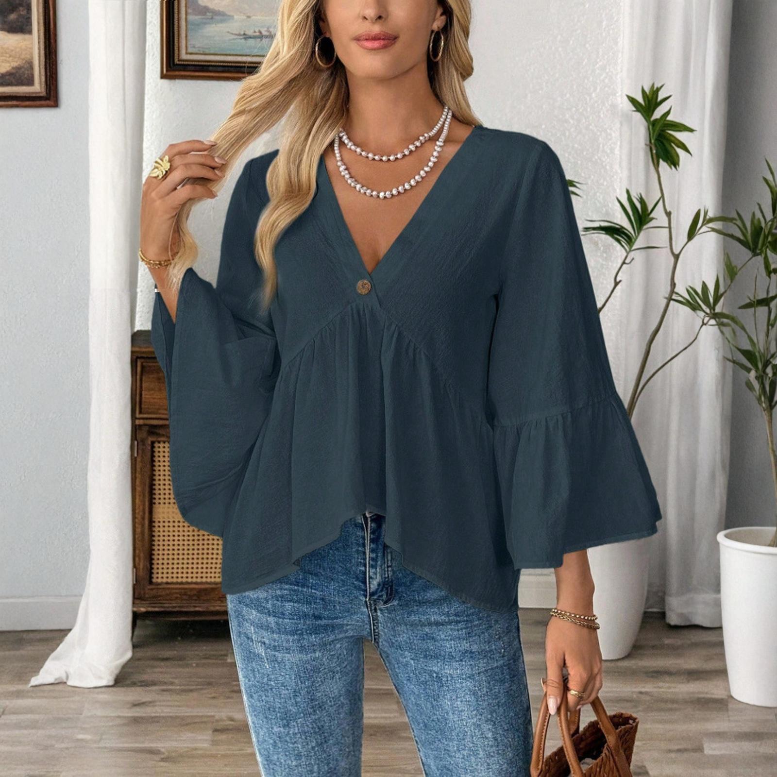 

Women s T,shirt, Color, Long,sleeved Pullover Top With Floral Print XXL Темно-синій