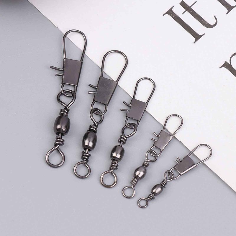 5 Size 100Pcs/Pack Swivels Fishing Connector Pin Bearing Rolling Swivel Snap Fastlock Clips Fishhook Fishing Tackle