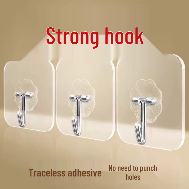 Clear No-Drill Adhesive Hooks: Strong, Traceless, Creative Wall Hooks for Kitchen & Bathroom