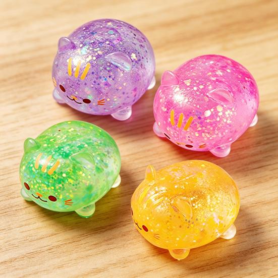 1/2/3Pcs Mini Cat Squeeze Toy Stress Relief Clear Glitter Kitten Stress Sugar Ball Sensory Toy Decompression Fidget Toy Party Favors