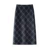 American Retro High Waist Plaid Woolen Skirt - Women's Autumn/Winter 2025 Bodycon Design