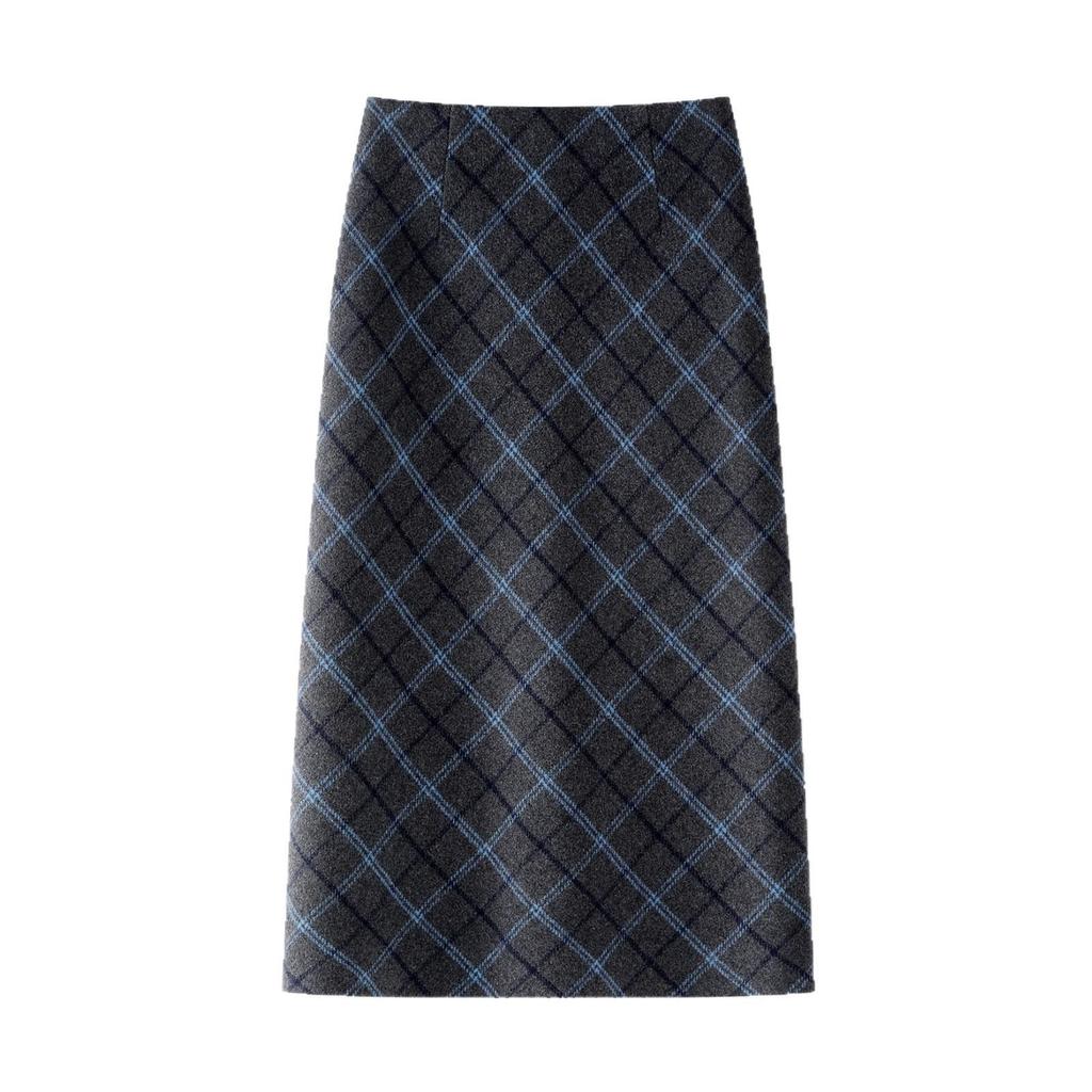 American Retro High Waist Plaid Woolen Skirt - Women's Autumn/Winter 2025 Bodycon Design