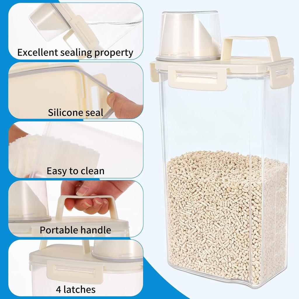 2 PCS Cat Litter Storage Container 3L Clear Cat Litter Storage Bin with Airtight Lid Spout and Handle Sealable Heavy Duty Moisture Cat Litter Storage