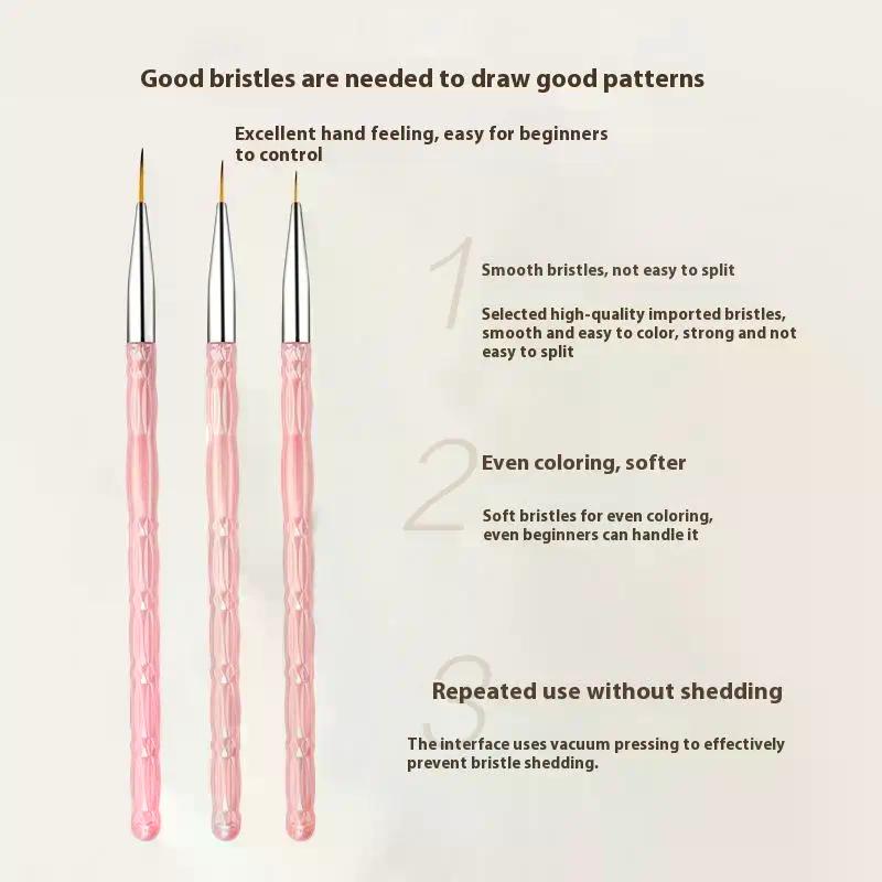3pcs/set Nail Art Liner Brushes - Professional Thin Detail Fine Drawing Brushes for UV Gel Polish Painting & Nail Design Tools