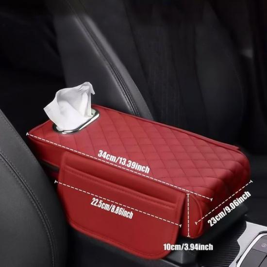 Car Armrest Pad Cover Center Console Box PU Leather Cushion Mat Red Accessories