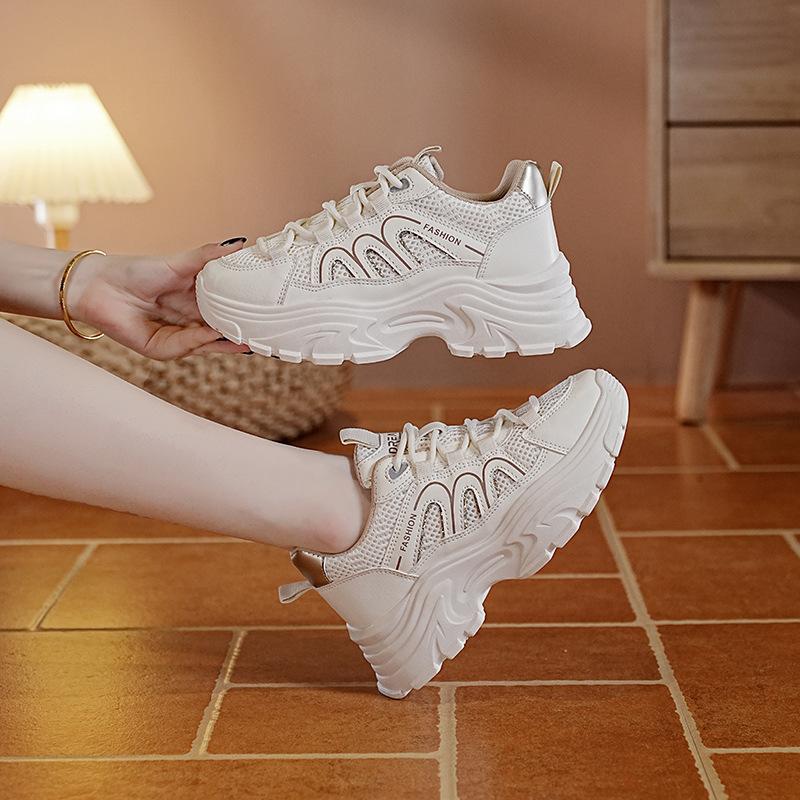 

Корейская версия кроссовок на платформе для пап, осенние новые кроссовки для уличной стрельбы для студентов, увеличивающие высоту и досуг 35 бежевый