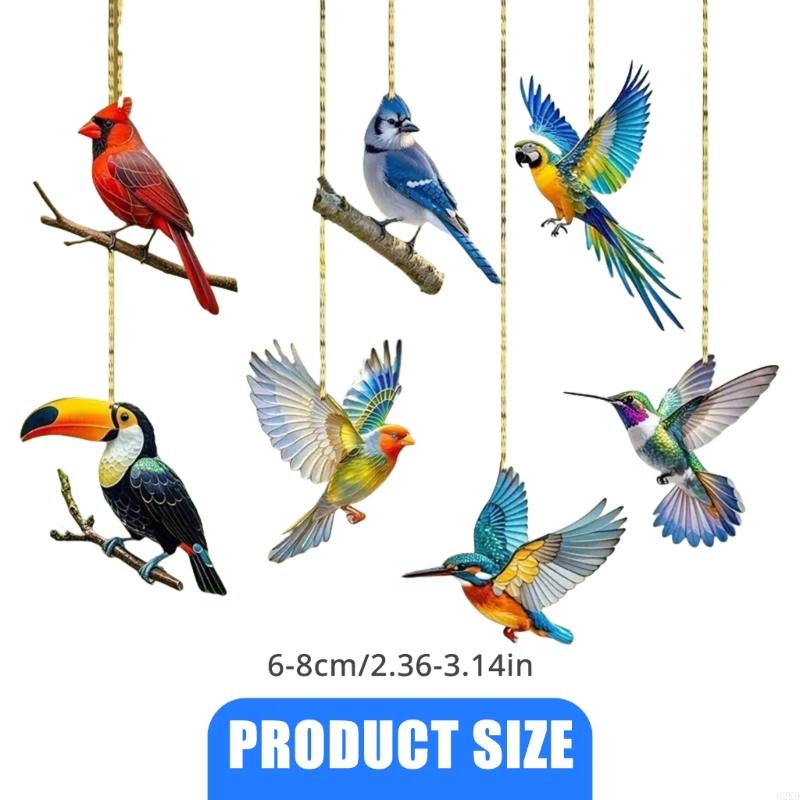 62KD Acrylic Bird Snowman Hanging Pendants Set Car Mirror Window Decoration Ornaments