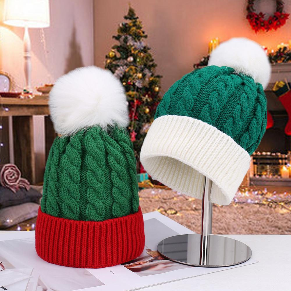 New Christmas Day decorative versatile warm knitted hat stage party hairball with simple wool hat