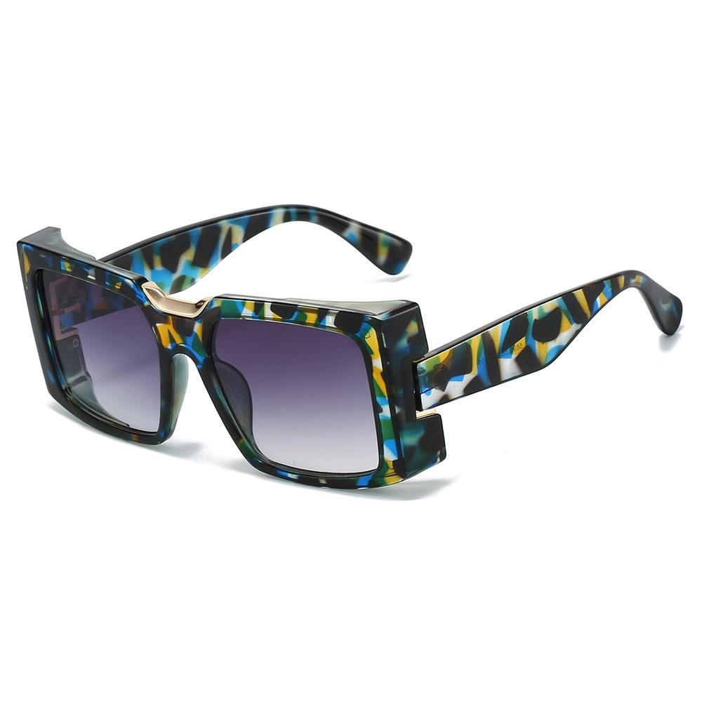 New Retro Thick Frame Leopard Gradient Rectangular Women Sunglasses Brand Candy Color Design Casual Fashion Men Glasses Uv400