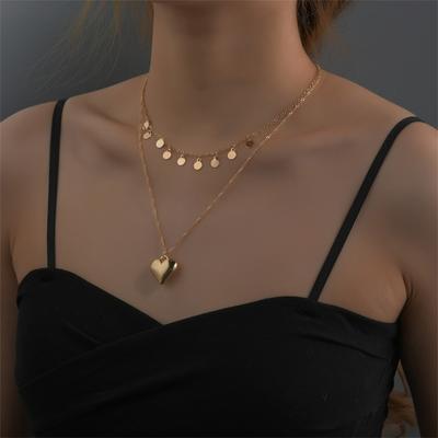 Elegant Heart-shaped and Sheet Iron Pendant Necklace for Women Stylish Double-strand Necklace Perfect Jewelry Accessory for Daily and Party Glam