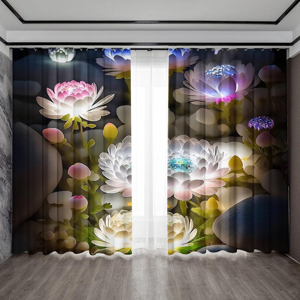 2PC Home Decoration Curtains, Dreamy City Background With Pole Pocket Curtains, Kitchen, Coffee Shop, Living Room, Balcony