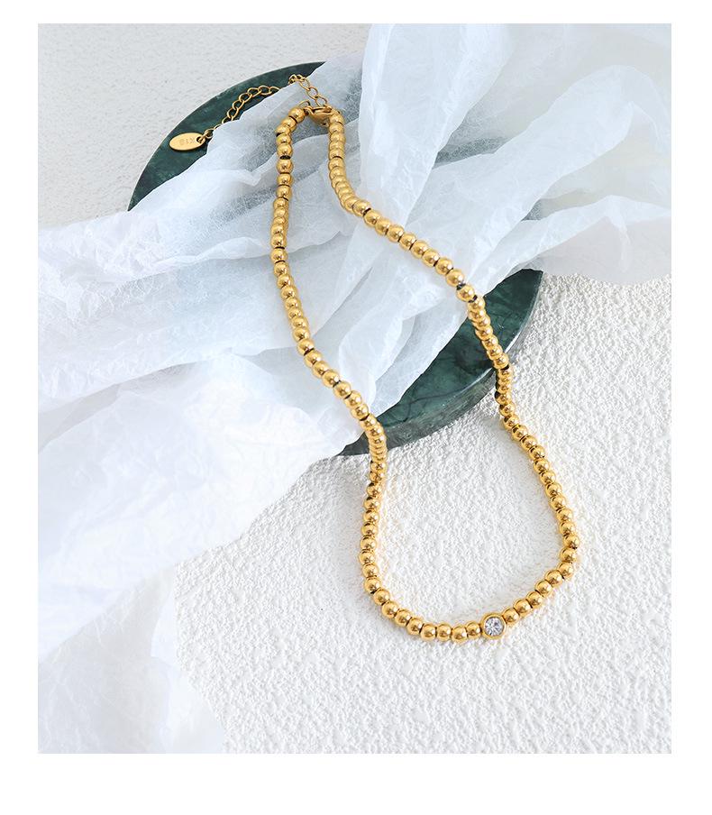 18K Gold Titanium Steel Beaded Zircon Necklace & Bracelet Set for Women