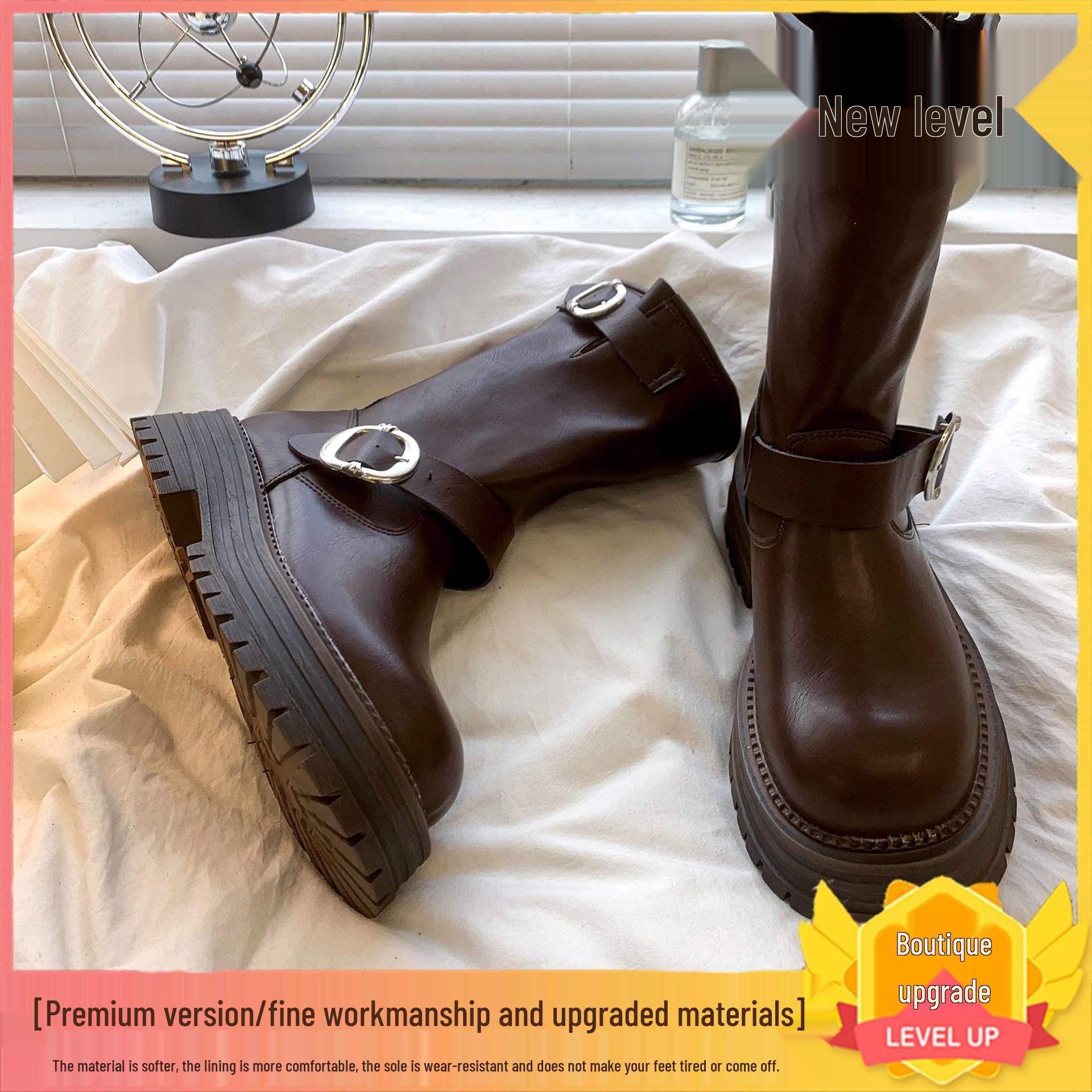 

Летние ковбойские челси 2025 года цвета майяр: Винтажные коричневые, универсальные, на толстом каблуке, ботильоны в британском стиле Special Edition with Random Gift