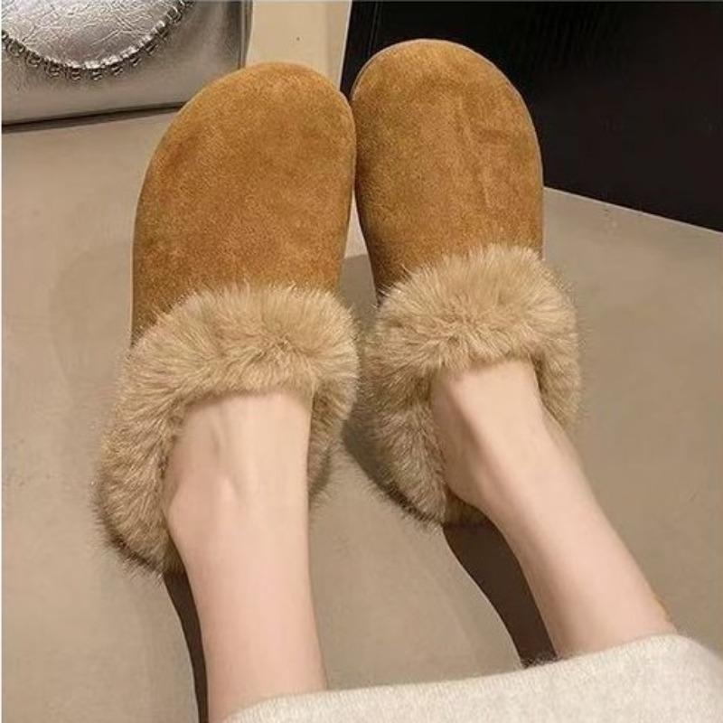 A New Style of Women's Shoes, A Fleece and Warm Flip-top Half-slipper