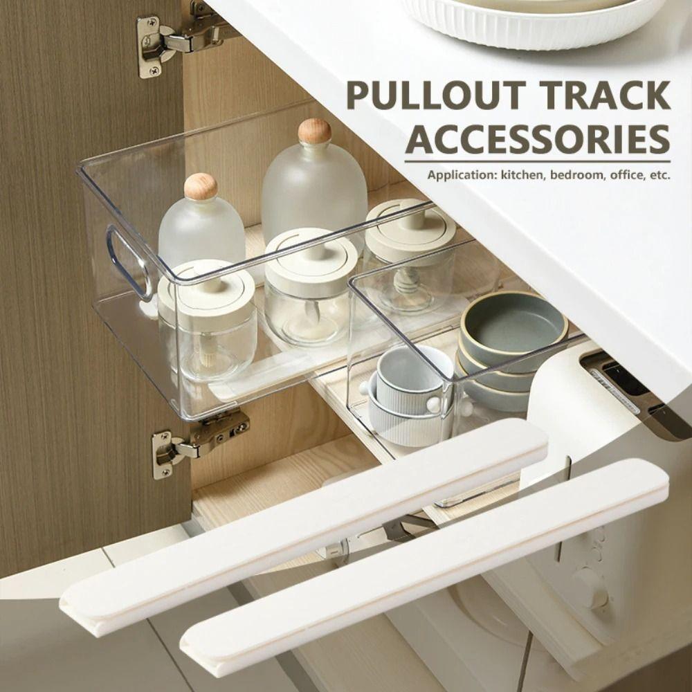 

2Pcs Pullout Storage Rack Basket Slide Rail Adhesive Closet Slide Strips Tracks Accessories білий